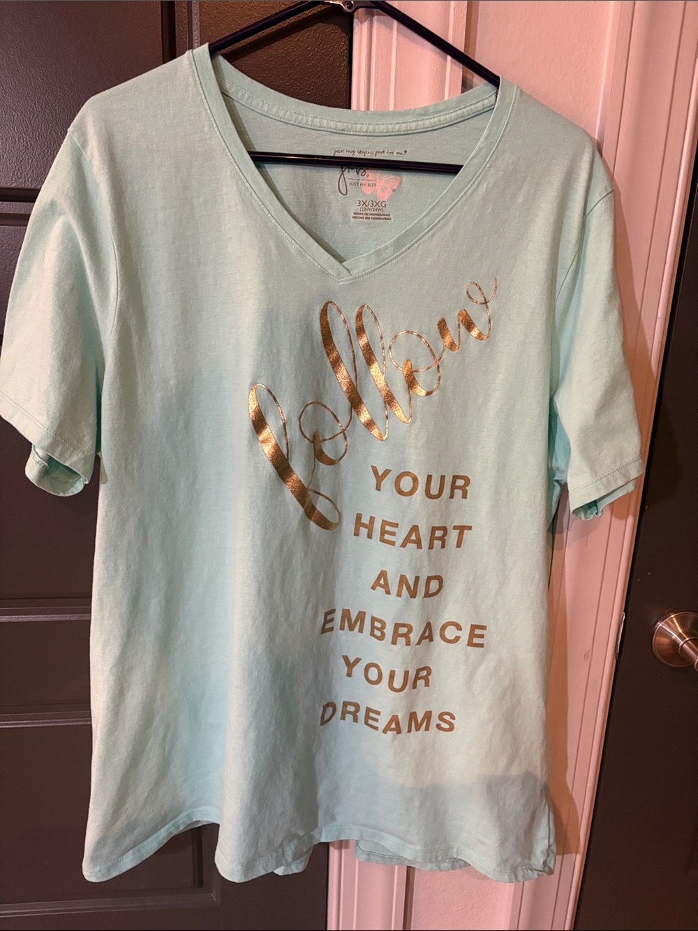 Just My Size Mint Green Tee with Pink Butterfly Print